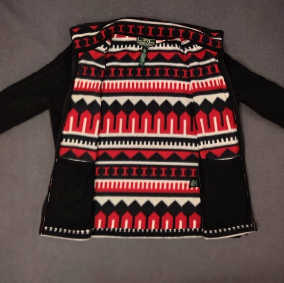 Ralph Lauren Sherpa Jacket Women L Red Black Aztec Southwestern Full Zip Outdoor - Picture 6 of 7